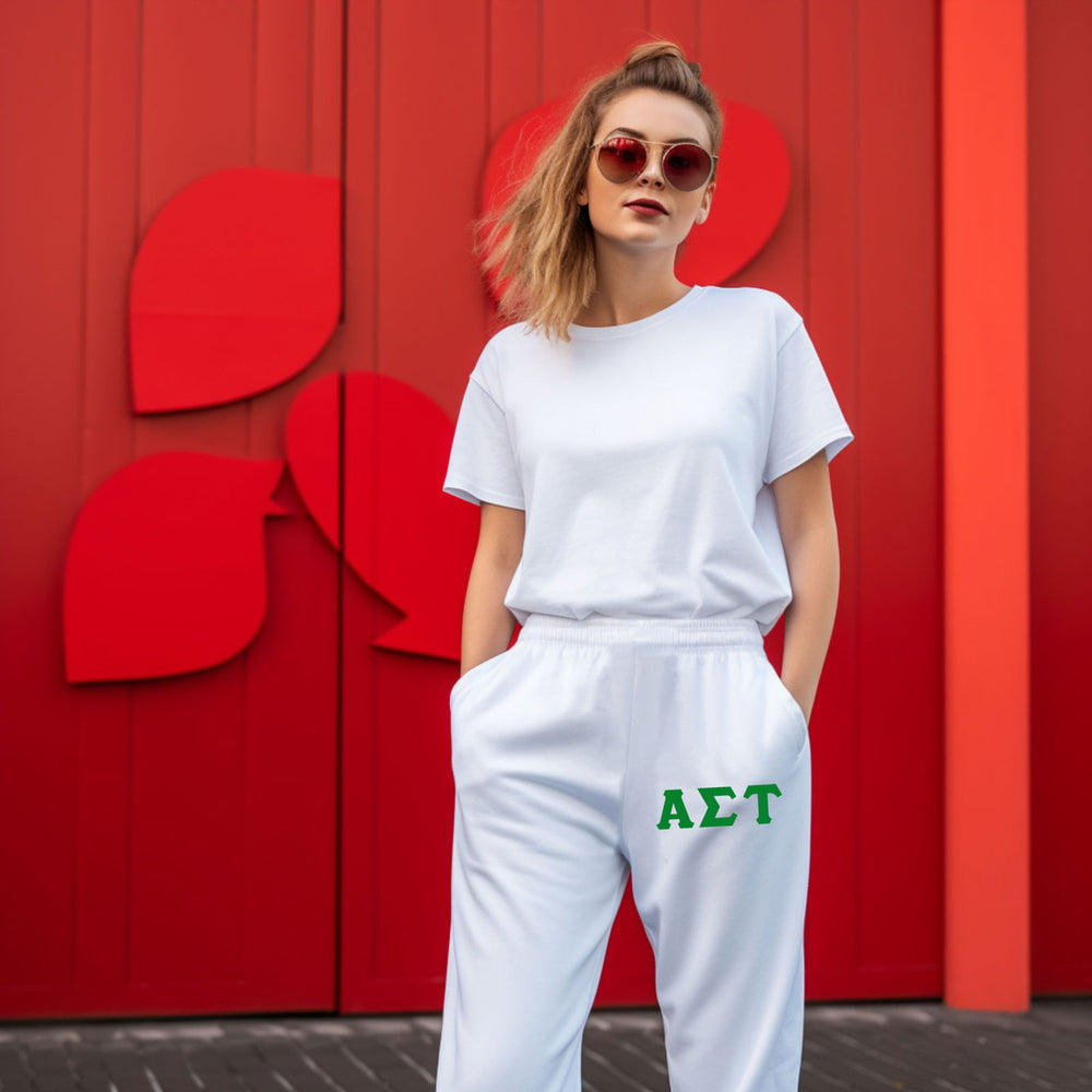 Alpha Sigma Tau Lettered Thigh Sweatpants Alpha Sigma Tau Lettered Thigh Sweatpants