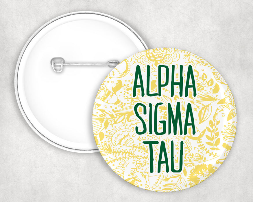 Alpha Sigma Tau Floral Text Pin Buttons Alpha Sigma Tau floral-text Pin Buttons