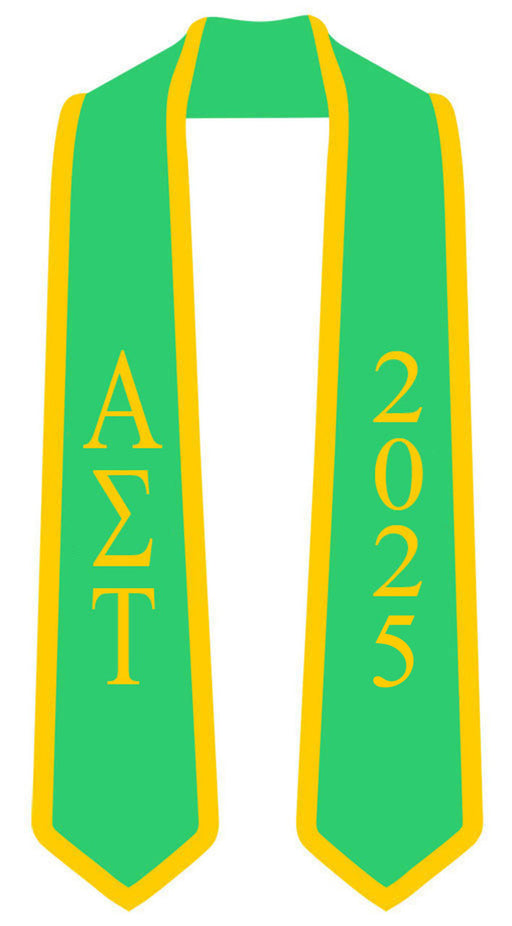 Alpha Sigma Tau DISCOUNT-Alpha Sigma Tau Greek 2 Tone Lettered Graduation Sash Stole w/ Year