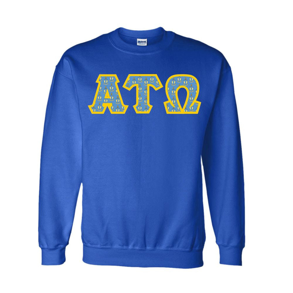 Alpha Tau Omega Fraternity Crest Shield Twill Letter Crewneck Sweatshirt Alpha Tau Omega Fraternity Crest - Shield Twill Letter Crewneck Sweatshirt