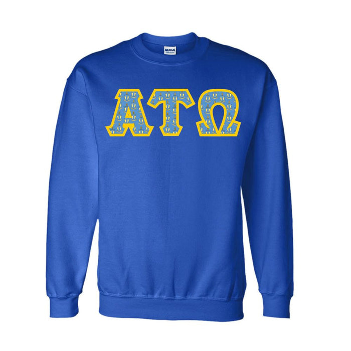 Alpha Tau Omega Fraternity Crest Shield Twill Letter Crewneck Sweatshirt Alpha Tau Omega Fraternity Crest - Shield Twill Letter Crewneck Sweatshirt