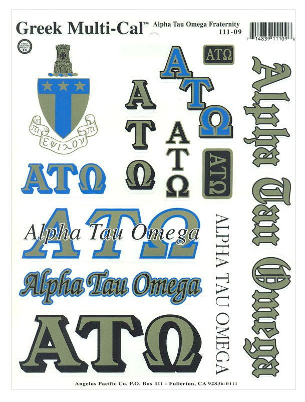 Alpha Tau Omega Multi Greek Decal Sticker Sheet Alpha Tau Omega Multi Greek Decal Sticker Sheet