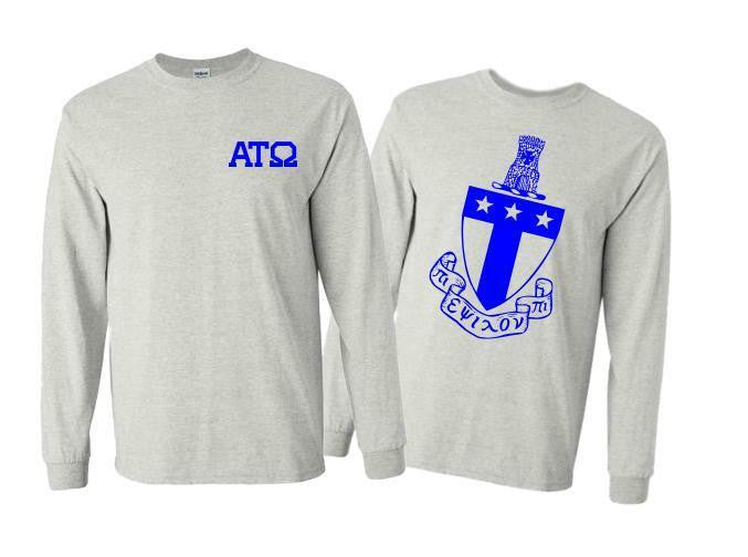 Printify Alpha Tau Omega World Famous Crest Long Sleeve T Shirt Alpha Tau Omega World Famous Crest Long Sleeve T-Shirt