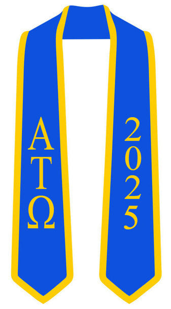 Discount Alpha Tau Omega Greek 2 Tone Lettered Graduation Sash Stole W/ Year DISCOUNT-Alpha Tau Omega Greek 2 Tone Lettered Graduation Sash Stole w/ Year