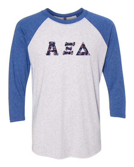 Alpha Xi Delta Unisex Tri Blend Three Quarter Sleeve Baseball Raglan Tee Alpha Xi Delta Unisex Tri-Blend Three-Quarter Sleeve Baseball Raglan Tee