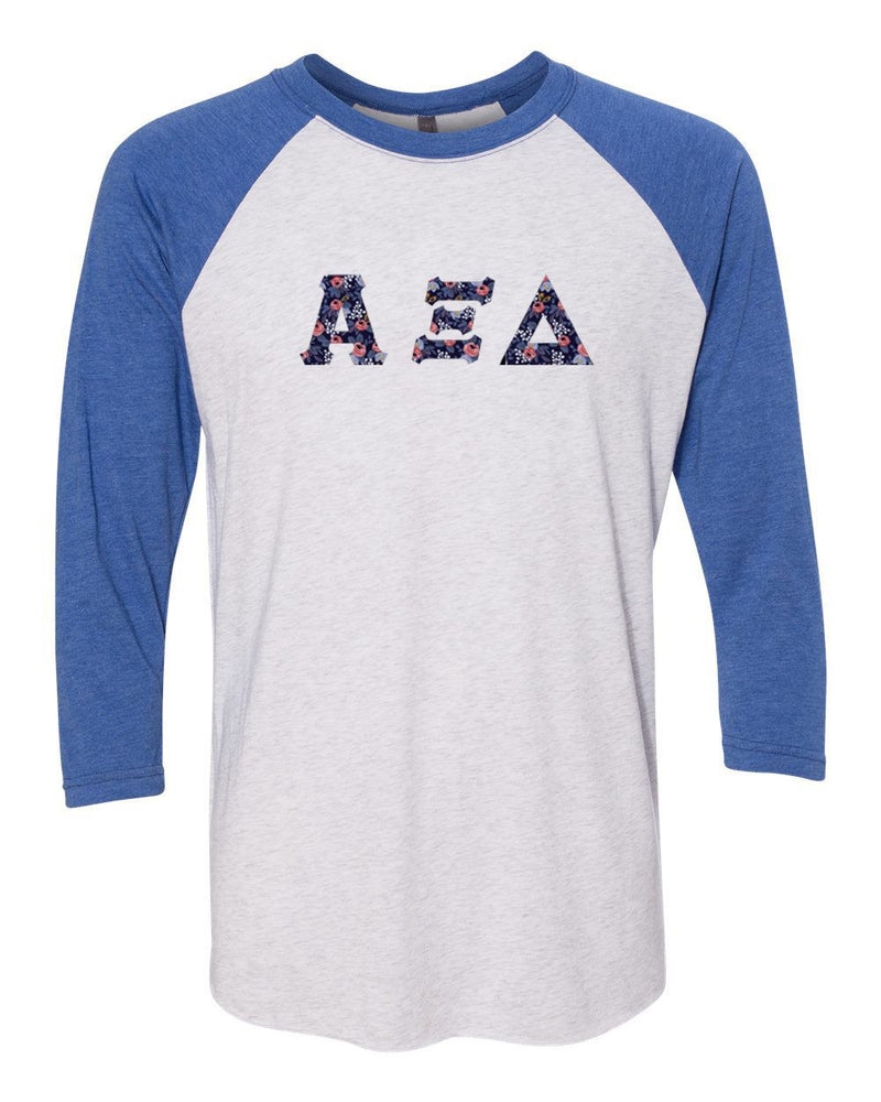 Alpha Xi Delta Unisex Tri Blend Three Quarter Sleeve Baseball Raglan Tee Alpha Xi Delta Unisex Tri-Blend Three-Quarter Sleeve Baseball Raglan Tee