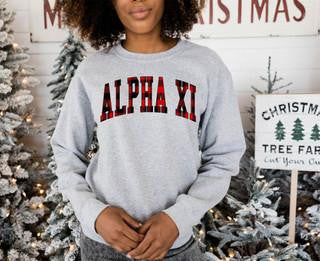 Printify Alpha Xi Delta Christmas Plaid Nickname Crewnecks Alpha Xi Delta Christmas Plaid Nickname Crewnecks