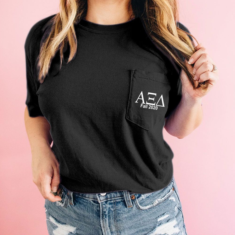 Alpha Xi Delta Custom Comfort Colors Pocket Tee Alpha Xi Delta Custom Comfort Colors Pocket Tee