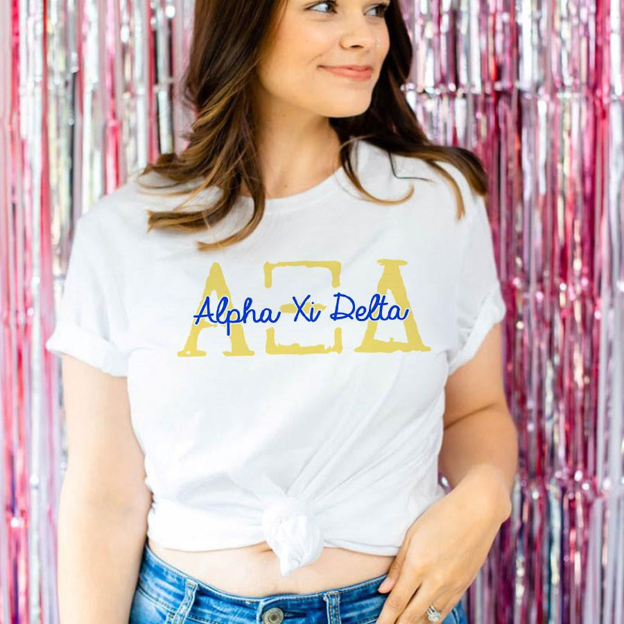 Printify Alpha Xi Delta Greek Type Cotton Tee Alpha Xi Delta Greek Type Cotton Tee