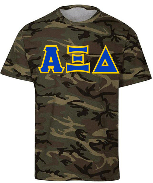 Alpha Xi Delta DISCOUNT-Alpha Xi Delta Lettered Camouflage T-Shirt