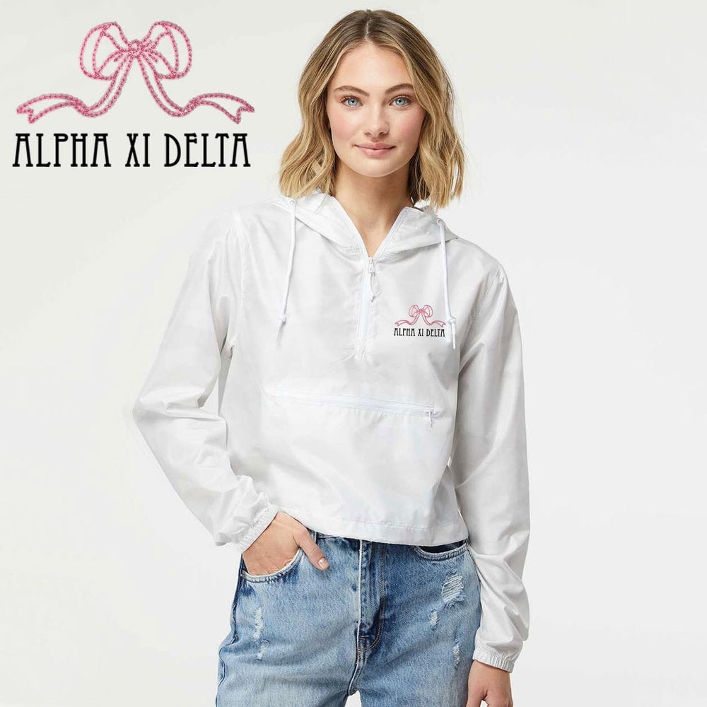 Alpha Xi Delta Lightweight Quarter Zip Pullover Crop Windbreaker Alpha Xi Delta Lightweight Quarter-Zip Pullover Crop Windbreaker