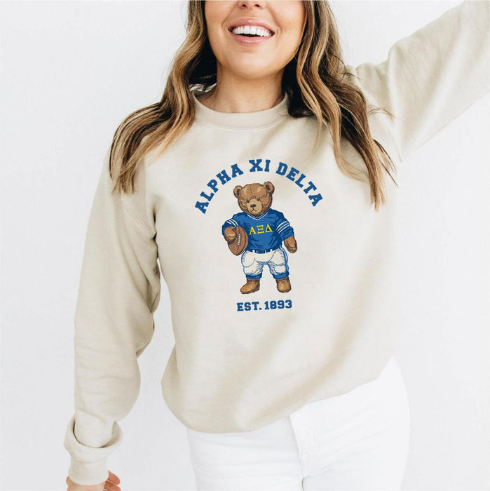 Alpha Xi Delta Teddy Bear Crewneck Sweatshirt Alpha Xi Delta Teddy Bear Crewneck Sweatshirt