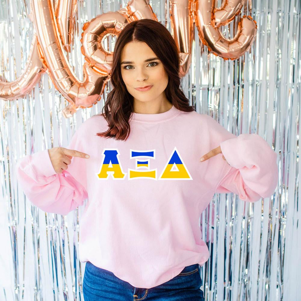 Printify Alpha Xi Delta Two Tone Lettered Crew Sweatshirts Alpha Xi Delta Two Tone Lettered Crew Sweatshirts