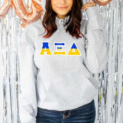 Alpha Xi Delta Alpha Xi Delta Two Tone Lettered Hooded Sweatshirts