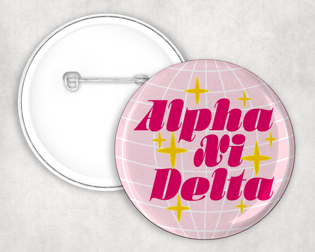 Alpha Xi Delta Disco Pin Buttons Alpha Xi Delta Disco Pin Buttons