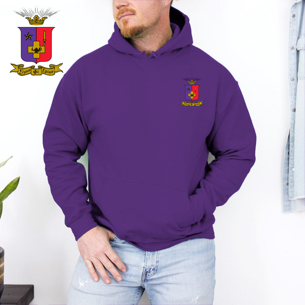 Discount Sigma Phi Epsilon Crest Shield Emblem Hooded Sweatshirt DISCOUNT-Sigma Phi Epsilon Crest - Shield Emblem Hooded Sweatshirt