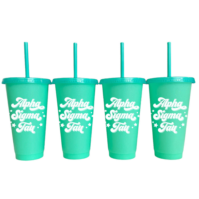 Alpha Sigma Tau Glitter Color Changing Cup 4 Pack Alpha Sigma Tau Glitter Color Changing Cup 4-Pack