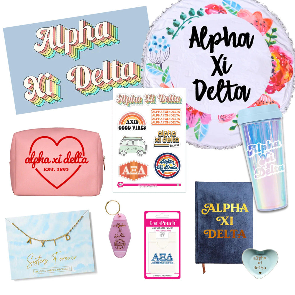 Alpha Xi Delta Celebrate Sisterhood Sorority Gift Box 10 Items! Alpha Xi Delta Celebrate Sisterhood Sorority Gift Box - 10 Items!