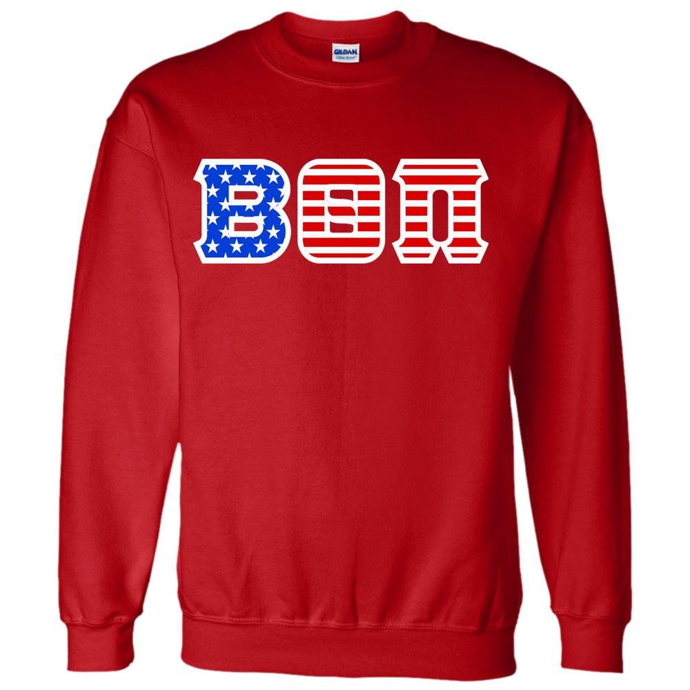Discount Beta Theta Pi Greek Letter American Flag Crewneck DISCOUNT-Beta Theta Pi Greek Letter American Flag Crewneck