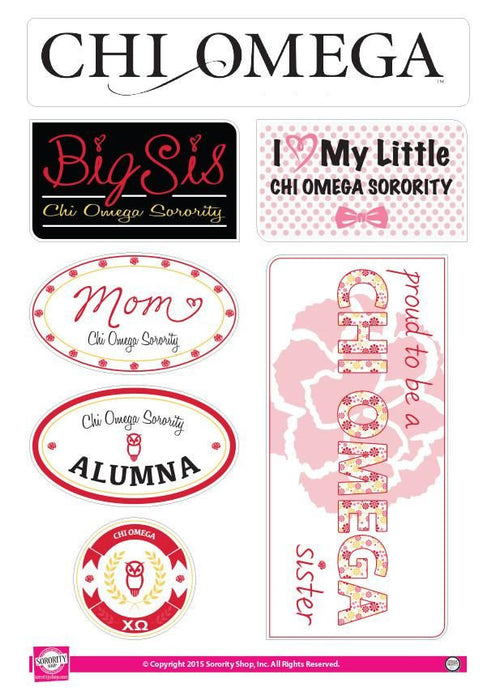 Chi Omega Family Sticker Sheet Chi Omega Family Sticker Sheet