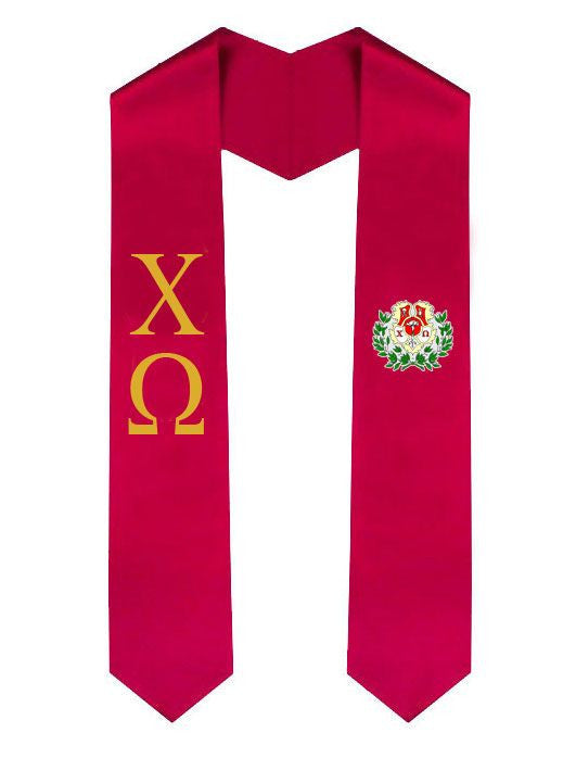 Chi Omega Greek Lettered Graduation Sash Stole With Crest Chi Omega Greek Lettered Graduation Sash Stole With Crest