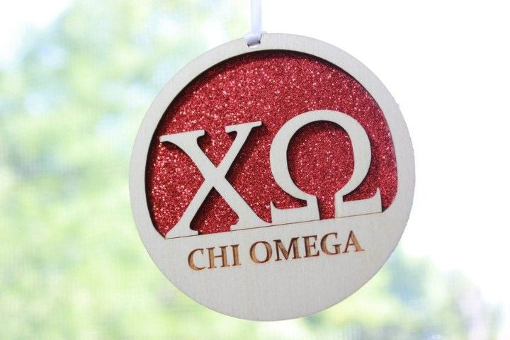Chi Omega Laser Carved Greek Letter Ornament 3" Round Chi Omega Laser Carved Greek Letter Ornament - 3
