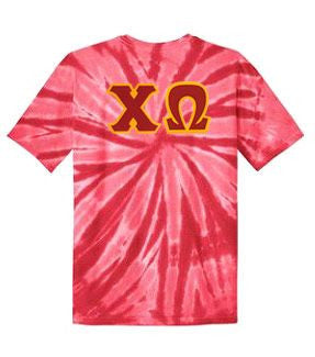 Chi Omega DISCOUNT-Chi Omega Lettered Tie-Dye t-shirts