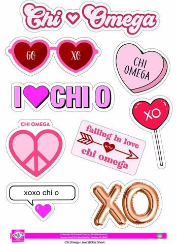 Chi Omega Love Theme Stickers Chi Omega Love Theme Stickers