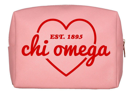 Chi Omega Chi Omega Pink with Red Heart Makeup Bag