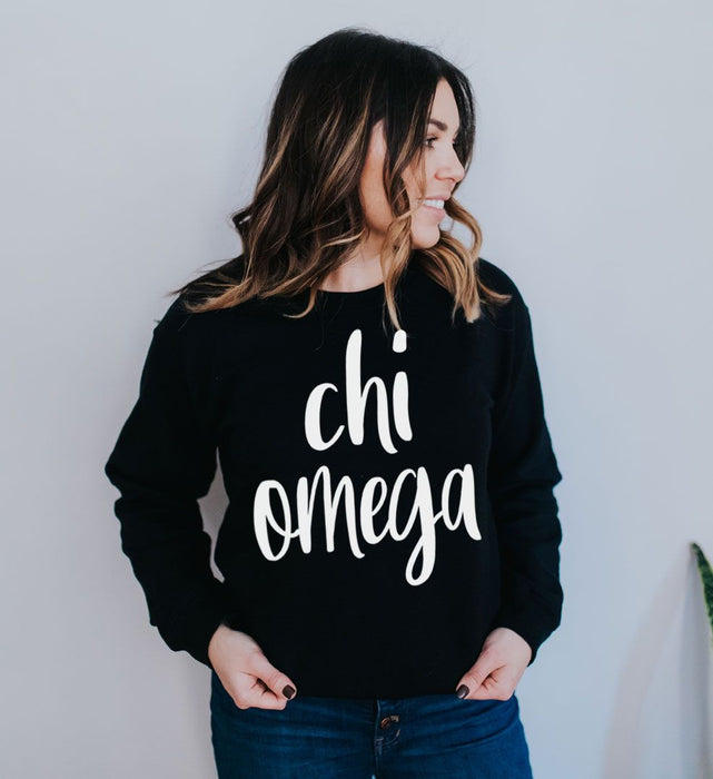 Chi Omega Script Crew Sweatshirt Chi Omega Script Crew Sweatshirt