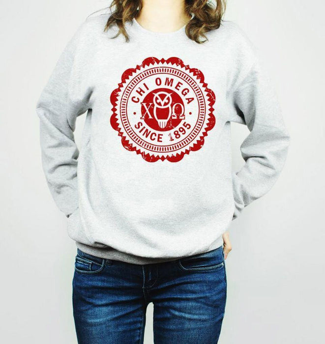 Printify Chi Omega Seal Crewneck Sweatshirts Chi Omega Seal Crewneck Sweatshirts