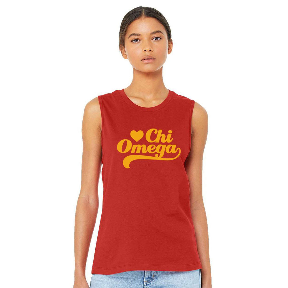 Printify Chi Omega Tail Heart Bella + Canvas Muscle Tank Chi Omega Tail Heart Bella + Canvas Muscle Tank