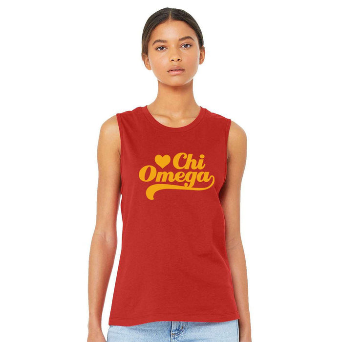 Printify Chi Omega Tail Heart Bella + Canvas Muscle Tank Chi Omega Tail Heart Bella + Canvas Muscle Tank