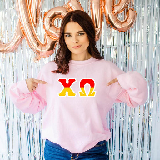 Chi Omega Chi Omega Two Tone Lettered Crew Sweatshirts