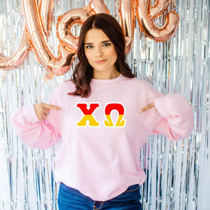 Printify Chi Omega Two Tone Lettered Crew Sweatshirts Chi Omega Two Tone Lettered Crew Sweatshirts