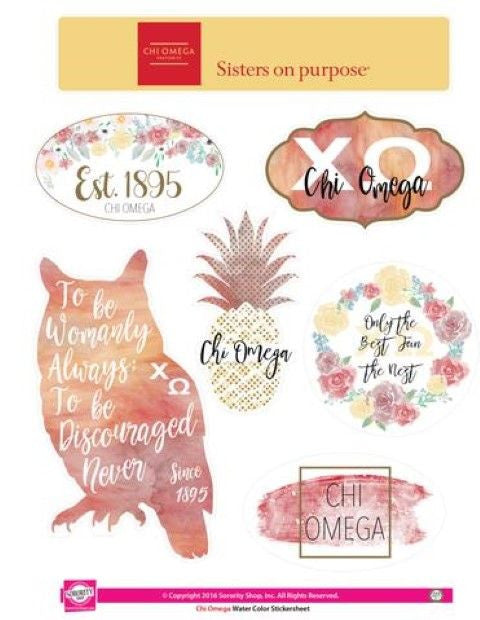 Chi Omega Water Color Stickers Chi Omega Water Color Stickers