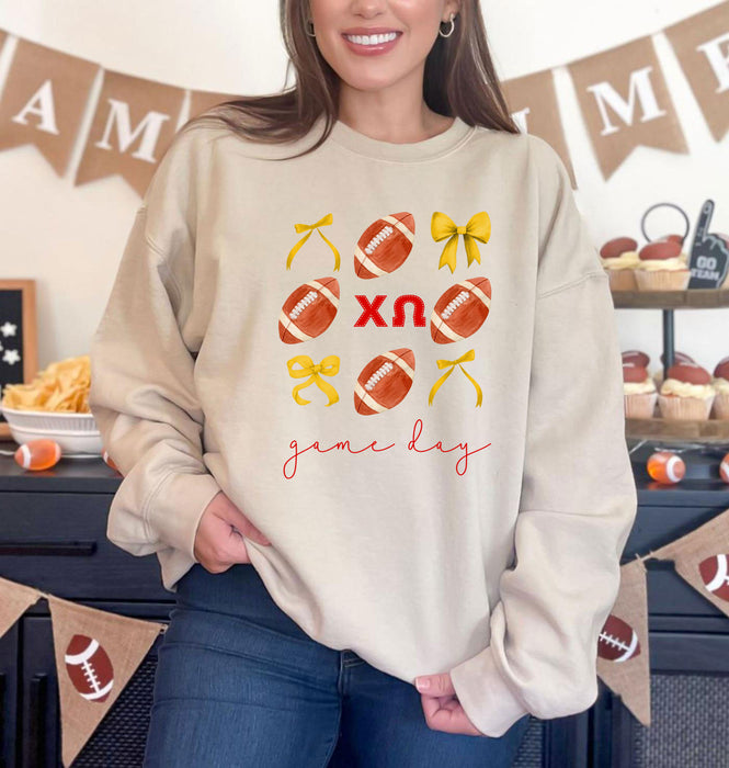 Chi Omega Game Day Bows Crewneck Sweatshirt Chi Omega Game Day Bows Crewneck Sweatshirt