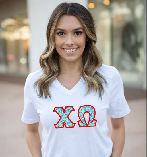 Chi Omega DISCOUNT-Chi Omega Lettered V-Neck Tee