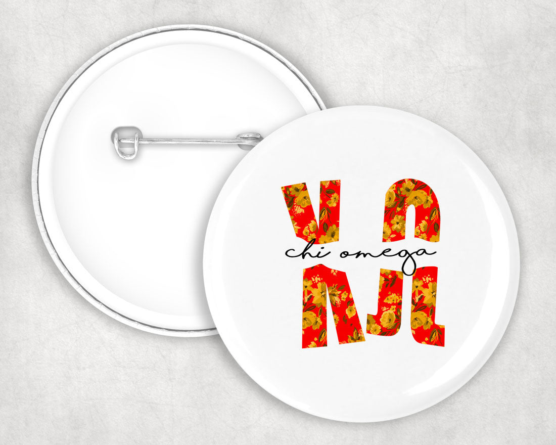 Chi Omega Big Floral Pin Buttons Chi Omega Big Floral Pin Buttons