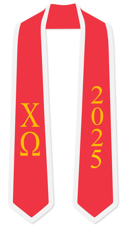 Chi Omega DISCOUNT-Chi Omega Greek 2 Tone Lettered Graduation Sash Stole w/ Year