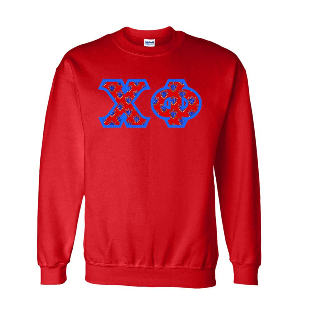 Chi Phi Fraternity Crest Shield Twill Letter Crewneck Sweatshirt Chi Phi Fraternity Crest - Shield Twill Letter Crewneck Sweatshirt