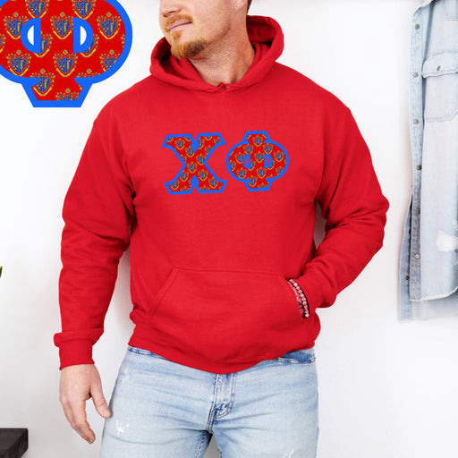 Chi Phi Fraternity Crest - Shield Twill Letter Hooded Sweatshirt