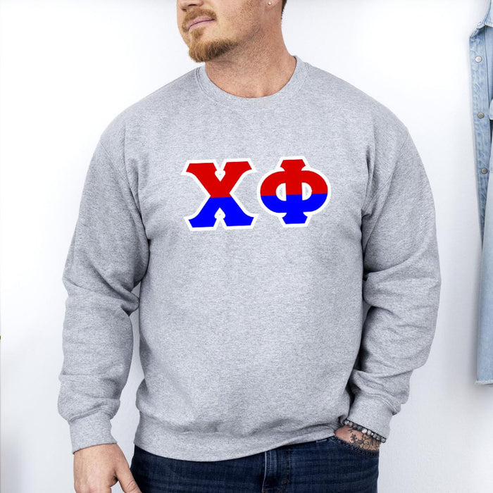 Printify Chi Phi Two Toned Greek Lettered Crewneck Sweatshirts Chi Phi Two Toned Greek Lettered Crewneck Sweatshirts