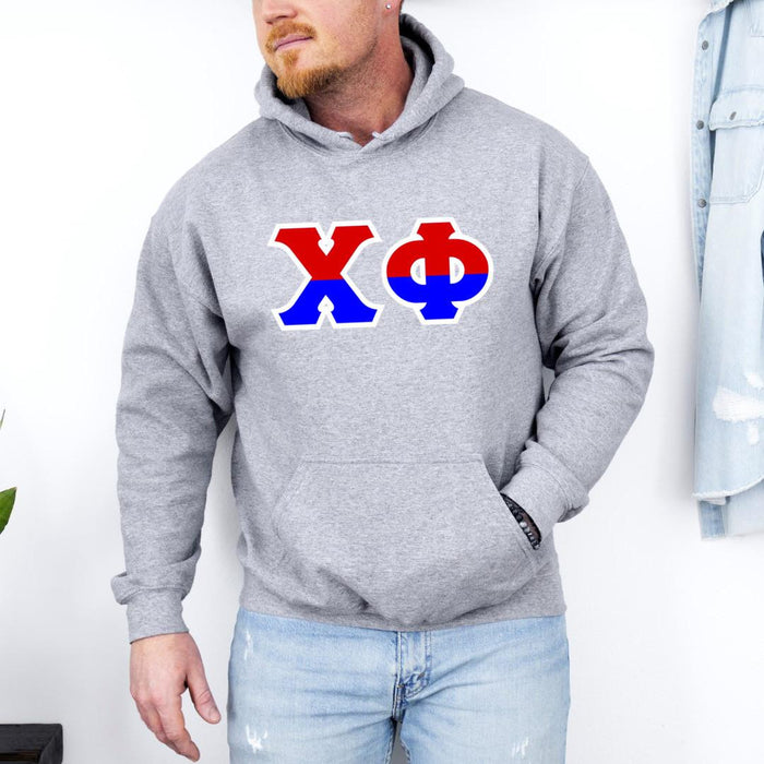 Printify Chi Phi Two Toned Greek Lettered Hooded Sweatshirts Chi Phi Two Toned Greek Lettered Hooded Sweatshirts
