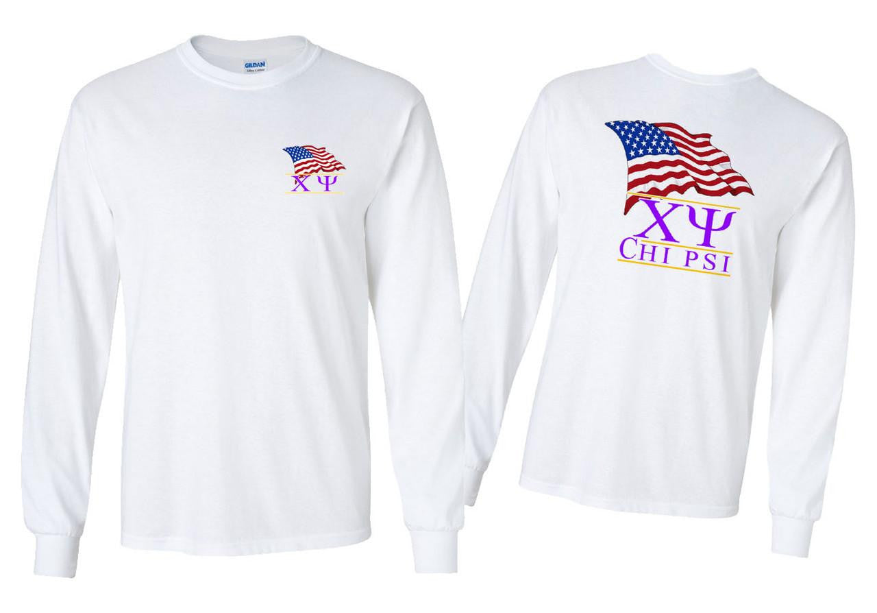 Greekgear Chi Psi Patriot Long Sleeve T Shirts Chi Psi Patriot Long Sleeve T-Shirts