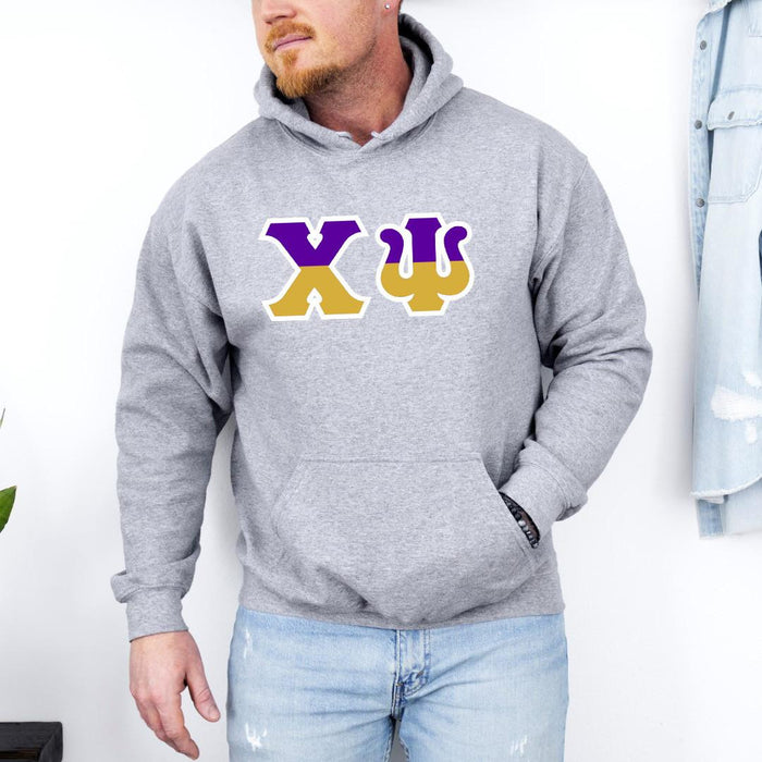 Printify Chi Psi Two Toned Greek Lettered Hooded Sweatshirts Chi Psi Two Toned Greek Lettered Hooded Sweatshirts