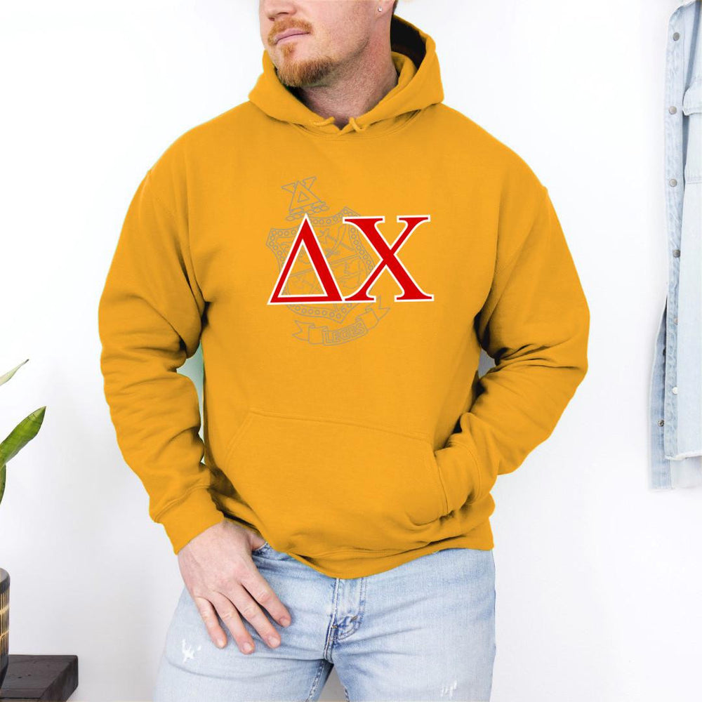 Printify Delta Chi Crest World Famous Hooded Sweatshirt Delta Chi Crest World Famous Hooded Sweatshirt