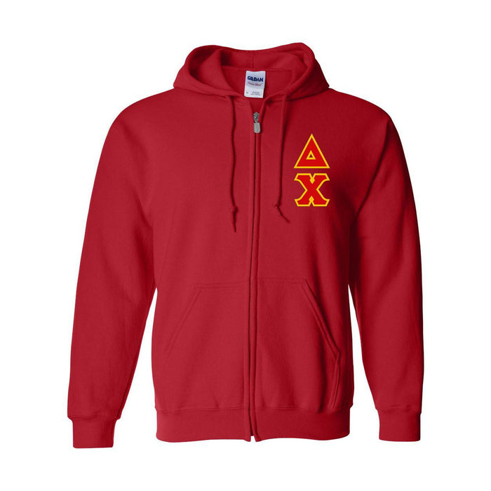 Delta Chi Heavy Full Zip Hoodie 3" Letters Delta Chi Heavy Full Zip Hoodie - 3