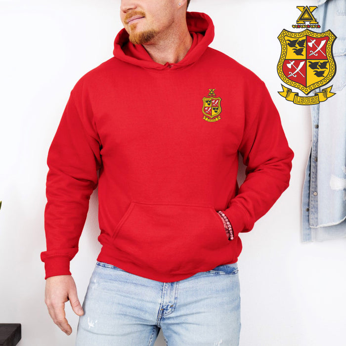 Discount Delta Chi Crest Shield Emblem Hooded Sweatshirt DISCOUNT-Delta Chi Crest - Shield Emblem Hooded Sweatshirt