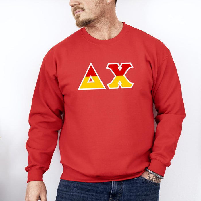 Printify Delta Chi Two Toned Greek Lettered Crewneck Sweatshirts Delta Chi Two Toned Greek Lettered Crewneck Sweatshirts